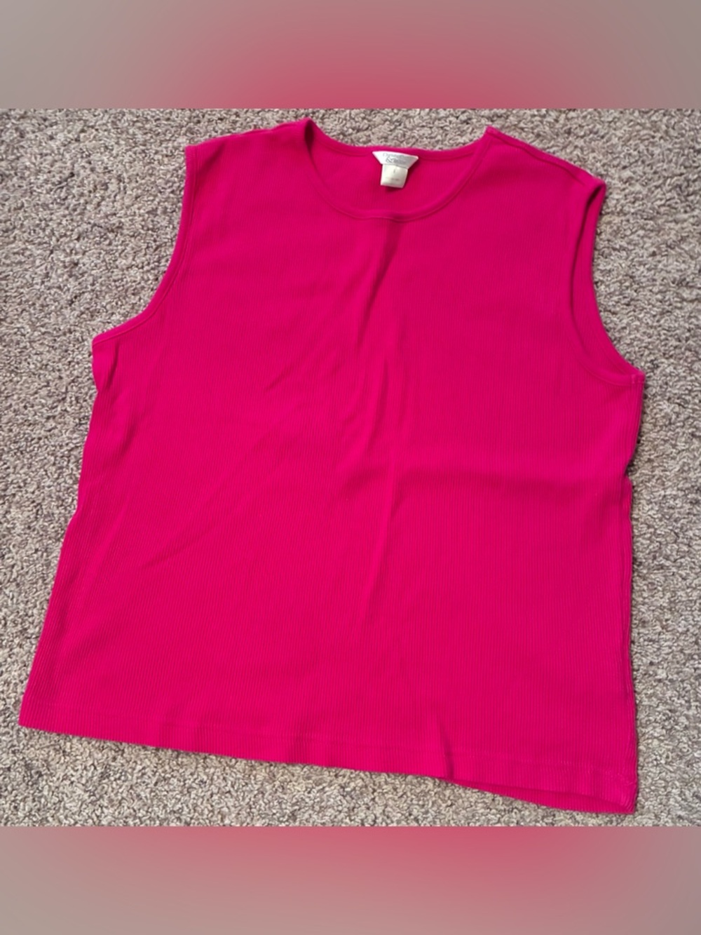 Christopher & Banks Womens Pink Ribbed Sleeveless Top Tank Basic Summer Beach